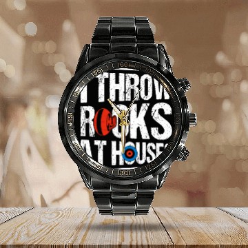 Discover I Throw Rocks At Houses Ice Sport Curling Curler Calendar Steel Band Watch
