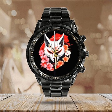 Discover Kitsune Fox Maske Kumiho Samurai Japan Anime Calendar Steel Band Watch