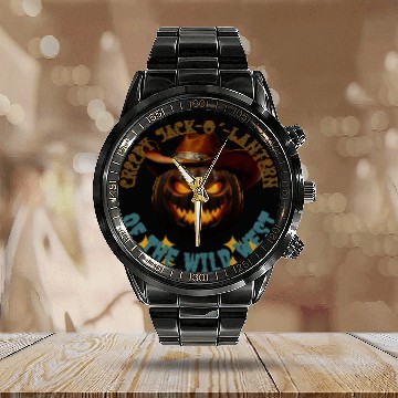 Discover Creepy Jack o Lantern of the Wild West Calendar Steel Band Watch
