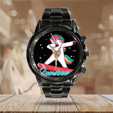 Discover Snowboard Girls Snowboarding Unicorn Calendar Steel Band Watch