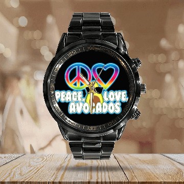 Discover PEACE LOVE AVOCADO Calendar Steel Band Watch