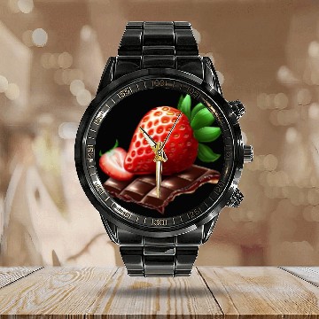 Discover Sweet Temptation: Strawberry Meets Dark Chocolate Calendar Steel Band Watch