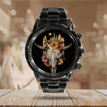 Discover Cow skull Calendar Steel Band Watch