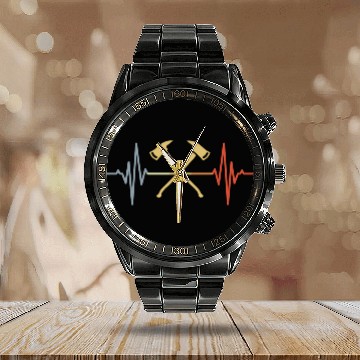 Discover Firefighter Axe Pulse Line Calendar Steel Band Watch