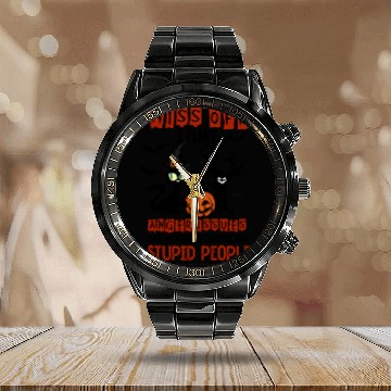 Discover Halloween Cat Pumpkin Spooky Calendar Steel Band Watch