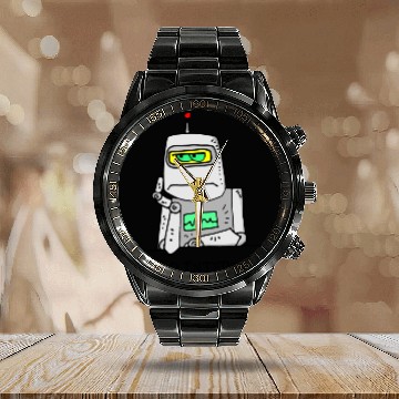 Discover Interested Robot Funny Moody Bored Cartoon Joke Calendar Steel Band Watch
