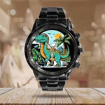 Discover Tropical Dinosaur Adventure Design Calendar Steel Band Watch