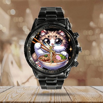 Discover Ramen Cat Neko Noodles Japanese Anime Calendar Steel Band Watch