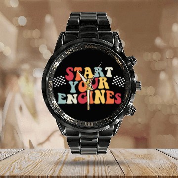 Discover Start Your Engines Racer Retro Racing Start Engine Calendar Steel Band Watch