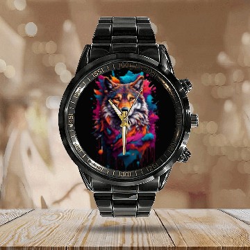 Discover Colorful Wolf Face Calendar Steel Band Watch