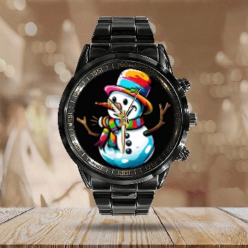 Discover Snowman / Winter / Snowflake / White / Frosti Calendar Steel Band Watch