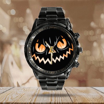 Discover Creepy Jack o Lantern Carved Halloween Pumpkin Calendar Steel Band Watch