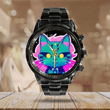 Discover Cyber Punk Kitty Calendar Steel Band Watch