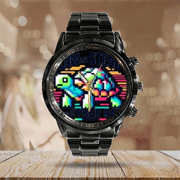 Discover Cyber Turtle - Slow and Steady in 8-bit Color Calendar Steel Band Watch