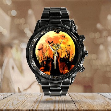 Discover Black Cat Halloween Moon Gift for Cat Love Calendar Steel Band Watch