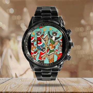 Discover Meow-y Christmas Delight: Festive Cats Collection Calendar Steel Band Watch