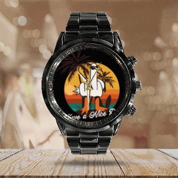 Discover Funny Seagull Middle Finger - Have a Nice Day Calendar Steel Band Watch