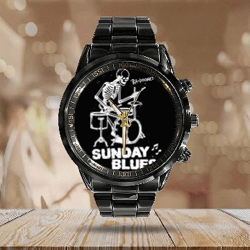 Discover Sunday Blues - White Ink Calendar Steel Band Watch