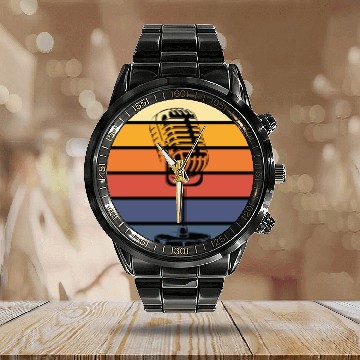 Discover Microphone Retro Calendar Steel Band Watch