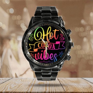 Discover Chocolate Lover Hot Cocoa Vibes Calendar Steel Band Watch