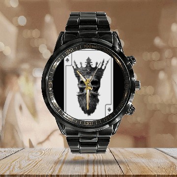 Discover King Spades Halloween Creepy Gothic Poker Calendar Steel Band Watch