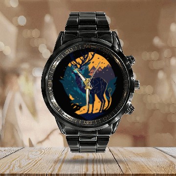 Discover Deer Adventures Calendar Steel Band Watch