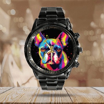 Discover Watercolor Colorful Boston Terrier Calendar Steel Band Watch