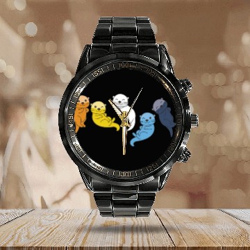 Discover Aroace Flag Pride Lgbtq Cute Otter Calendar Steel Band Watch