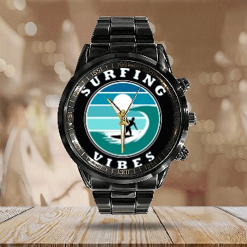 Discover Surfing Vibes – retro 2 - Surfer Calendar Steel Band Watch