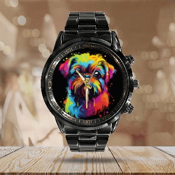 Discover Watercolor Colorful Belgian Dwarf Griffons Calendar Steel Band Watch