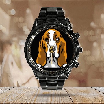Discover Basset Hound Serenity: A Gentle Companion Calendar Steel Band Watch