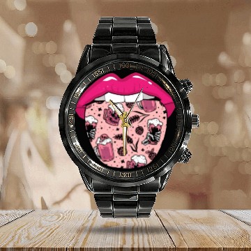 Discover Alcohol Drinking Drinker Tongue Calendar Steel Band Watch
