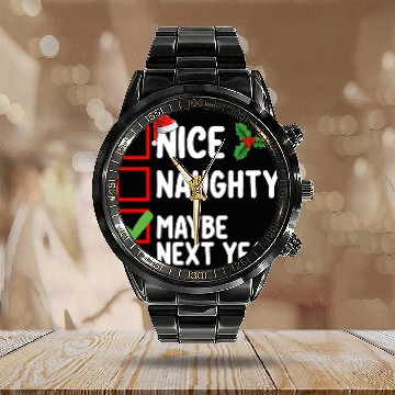 Discover Nice Naughty Maybe Next Year Santa Christmas List Calendar Steel Band Watch