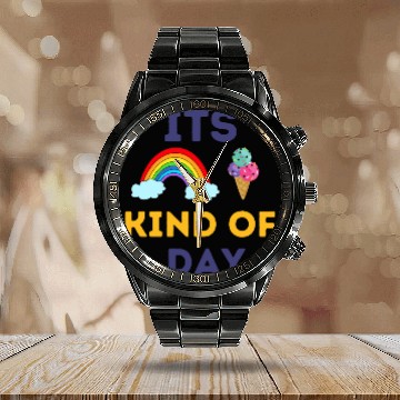 Discover its rainbow and ice cream kind of day Calendar Steel Band Watch