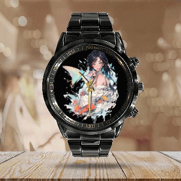 Discover beautiful lady and butterfly Calendar Steel Band Watch
