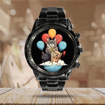 Discover Cats, Dogs & Balloons Calendar Steel Band Watch