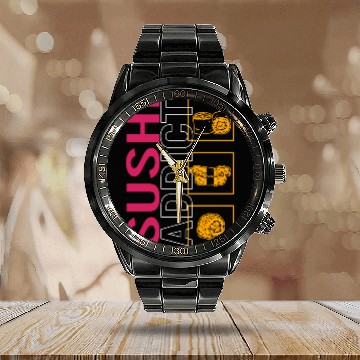 Discover Sushi Calendar Steel Band Watch, Sushi Addict Cute Sushi's Design Calendar Steel Band Watch