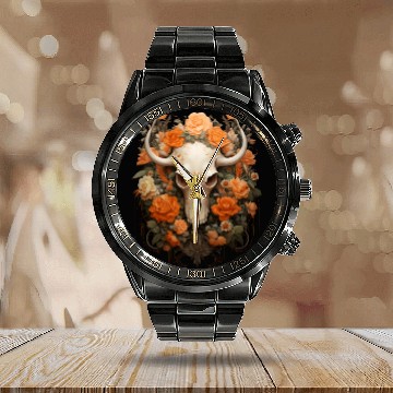 Discover Vintage Bohemian Sugar Skull Bloom Calendar Steel Band Watch