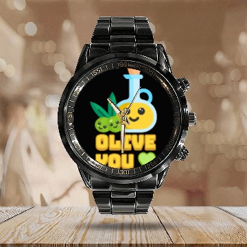 Discover Olive You! Cute Olive I Love You Cartoon Calendar Steel Band Watch