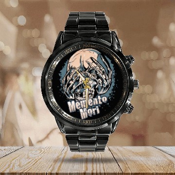 Discover Unique Skull With Skeleton Hands Over Face Calendar Steel Band Watch