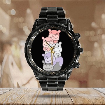 Discover Cupioromantic Flag Pride Lgbtq Cute Hippo Calendar Steel Band Watch