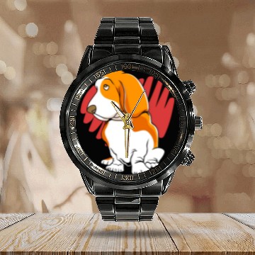 Discover Cute Puppy Pet Dog Lover Basset Hound Calendar Steel Band Watch