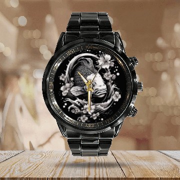 Discover Koi Fish Koi Carp Japanese Tatto-style Koi Calendar Steel Band Watch