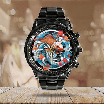 Discover Koi Fish Koi Carp Japanese Koi Garden-Pond Koi Calendar Steel Band Watch