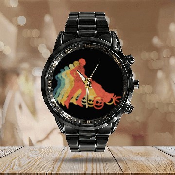 Discover Father Running With Baby Carriage Retro Vintage Calendar Steel Band Watch