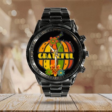 Discover Grateful Pumpkin Calendar Steel Band Watch