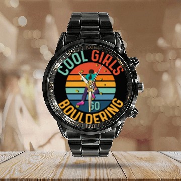 Discover Cool Girls Go Bouldering Boulder Climbing Calendar Steel Band Watch