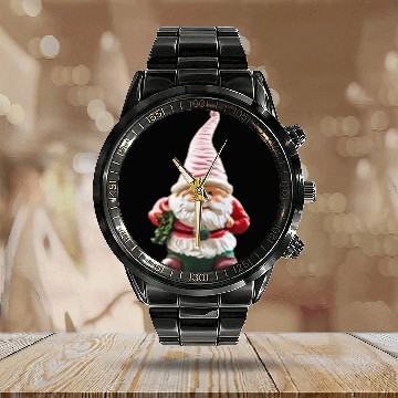 Discover garden gnome christmas tree Calendar Steel Band Watch