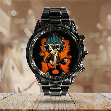 Discover Monkey Chimpanzee Playing Acousitc Rock Guitar Calendar Steel Band Watch