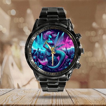 Discover rock and roll under the sea Calendar Steel Band Watch